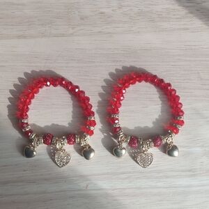 Elegant Red Heart Charm Bracelet Set